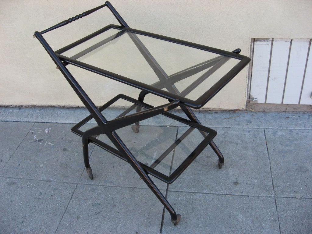 Italian Black Lacquer Cart  in the Manner of  Ico Parisi