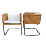 Set of 6 Chrome and Wicker Dining Chairs by Harvey Prober