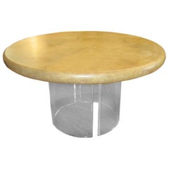 53" Round Parchment and Lucite Dining Table.