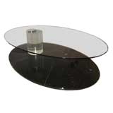 LEON FROST OVAL FLOATING CANTILEVERED MARBLE LUCITE TABLE