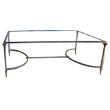 Mid Century Modern Maison Jansen? Brushed Stainless / Brass / Glass Coffee Table