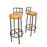 PAIR OF FAUX BAMBOO BRASS STOOLS