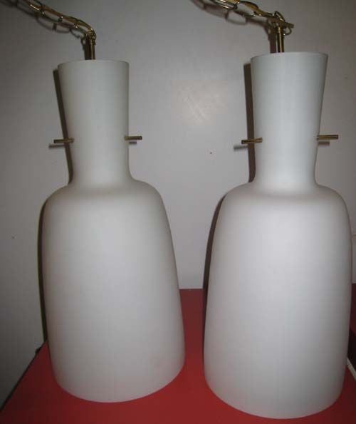 Mid Century Modern Large Italian Glass / Brass Pendant Lamp Light