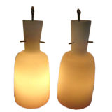 Mid Century Modern Large Italian Glass / Brass Pendant Lamp Light