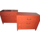 PAIR OF HOLLYWOOD REGENCY CORAL CABINETS COMMODES