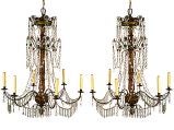 Antique Pair of Genovese Giltwood and Iron Chandeliers