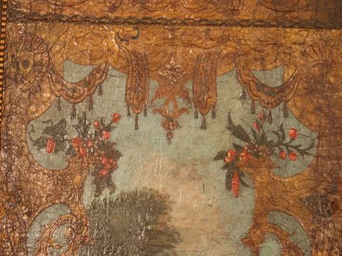Elegant Italian Rococo Polychromed Leather Trompe l'oeil