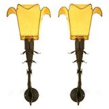 Pair Italian Wrought Iron and Metal One-Light Sconces