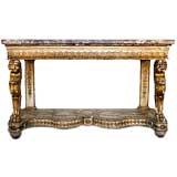 Neapolitan Empire Giltwood and Painted Marble Top Console Table