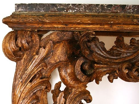Tuscan Early Rococo Pinewood Console with Marble Top