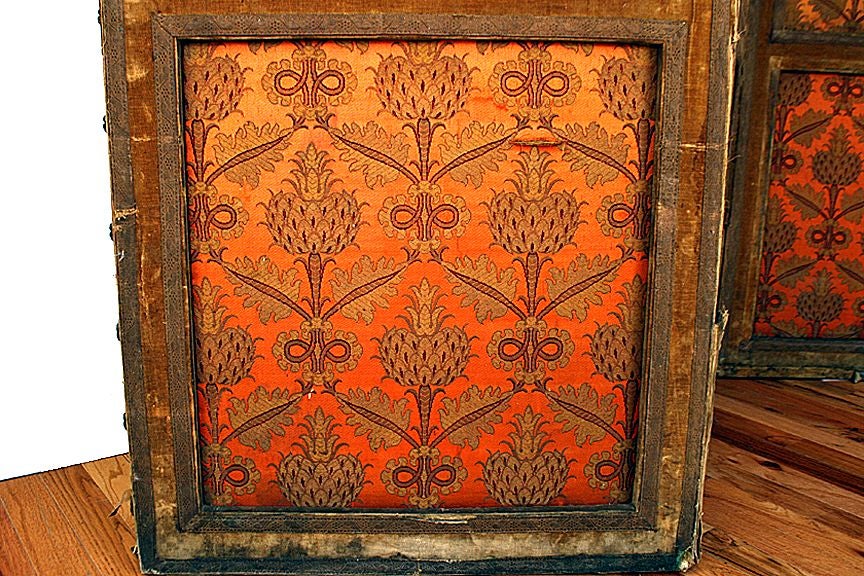 Continental Four Panel Velvet and Silk Trimmed Upholstered Scree