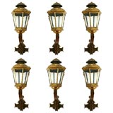 Set of 6 Rosewood Veneered and Brass Covered Wall Lanterns