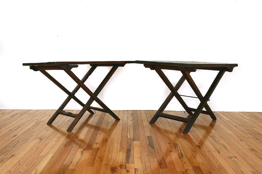 Pair of Pine X-form Spanish/French Folding Vineyard Tables