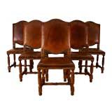 Set of 6 Italian LXIII Style Oak Leather Upholstered Dining Chai