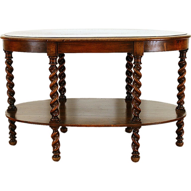 Continental Walnut Oval 6-Leg Two-Tier Table
