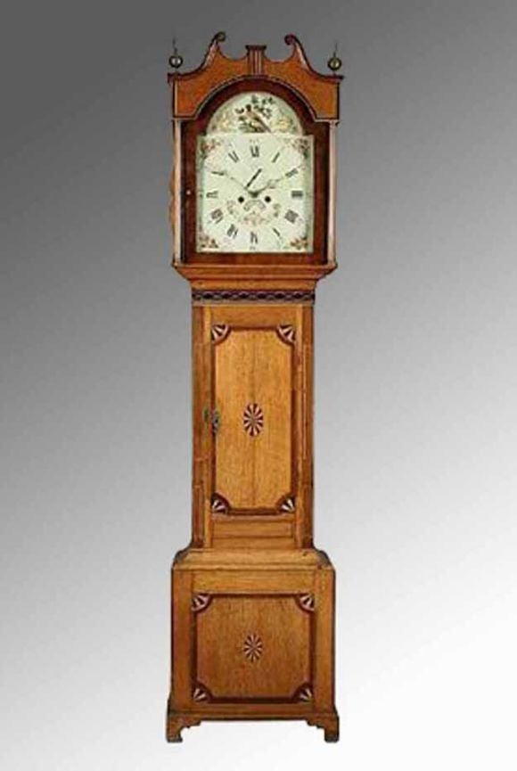 George III Inlaid Oak Case Clock by RUTHIN. Circa 1800