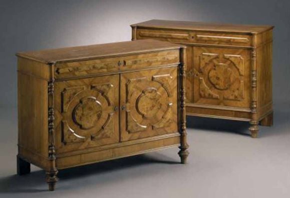 Pair  Baroque Walnut Commodes. Italian 19th Century