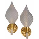 Pair murano frosted feather sconces.