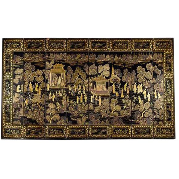 Chinese 8 Fold Lacquer Screen. Early 19th Century