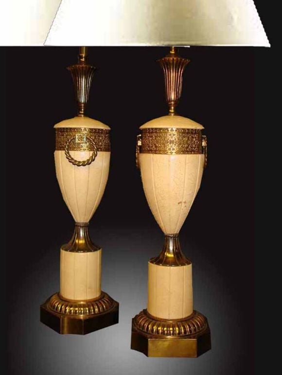 PAIR 50's Leather Urn Lamps