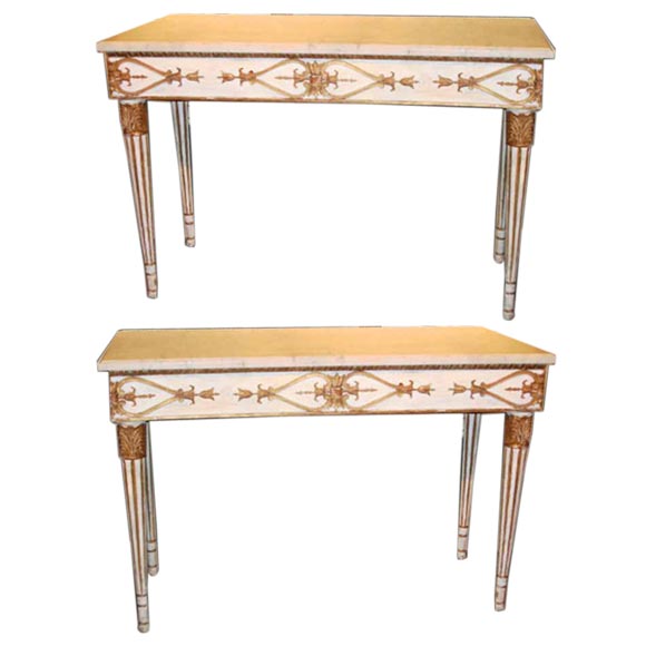 Pair Italian Neoclassical Gilt Console tables . 19Th C