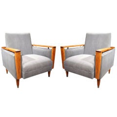 Vintage Pair of Mid Century Modern Walnut Club Chairs, Circa 1950