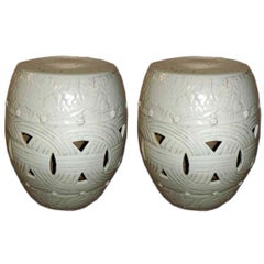 Pair Celadon Chinese Garden Stools. Early 20th cent.