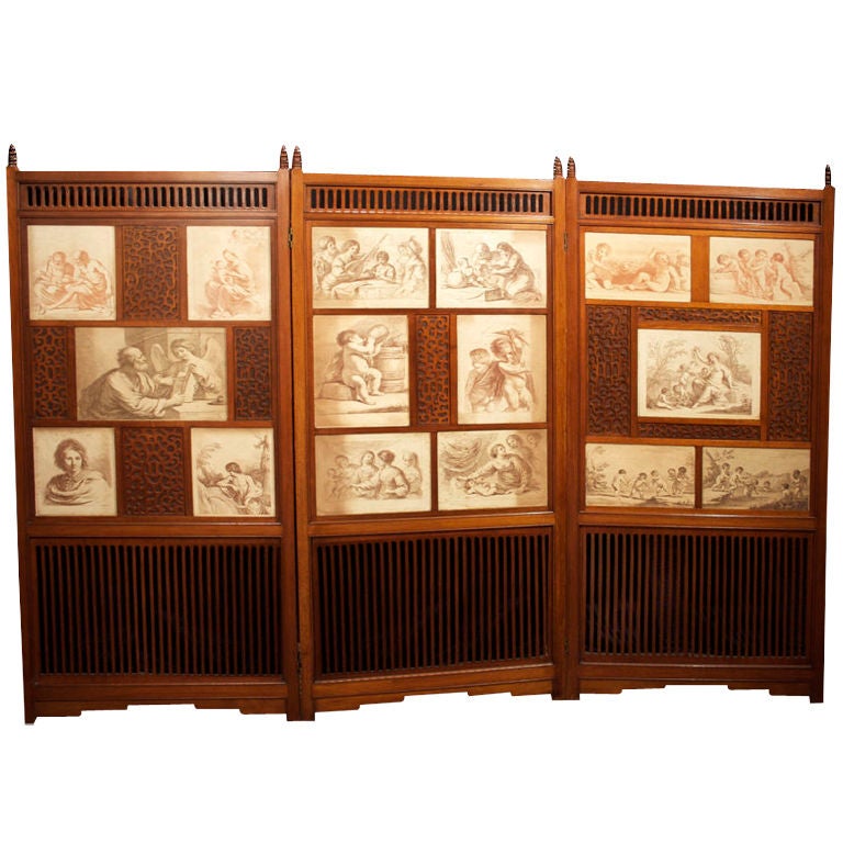 Unique Victorian Three Fold Screen with Prints, circa 1880