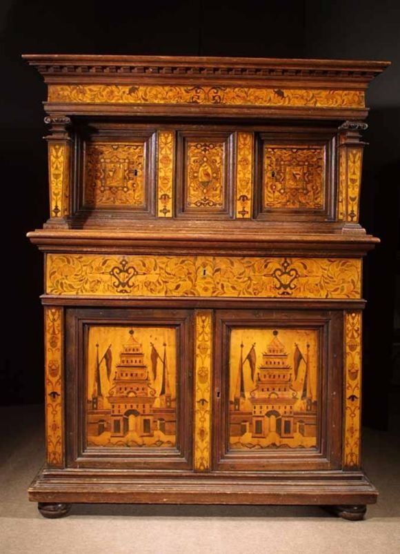 Baroque Marquetry Court Cupboard, German, circa 1600 In Good Condition For Sale In New York, NY