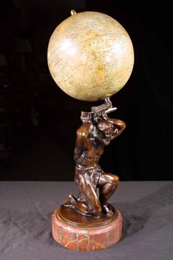 Terrestial Globe on Bronze Atlas Stand. French 19th C