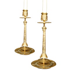 Unique Pair Egyptian Revival Candlesticks Circa 1880