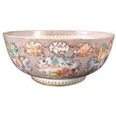Antique Fine Chinese Export Famille Rose Punch Bowl, Late 18th Century
