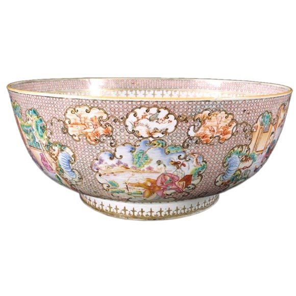 Fine Chinese Export Famille Rose Punch Bowl, Late 18th Century