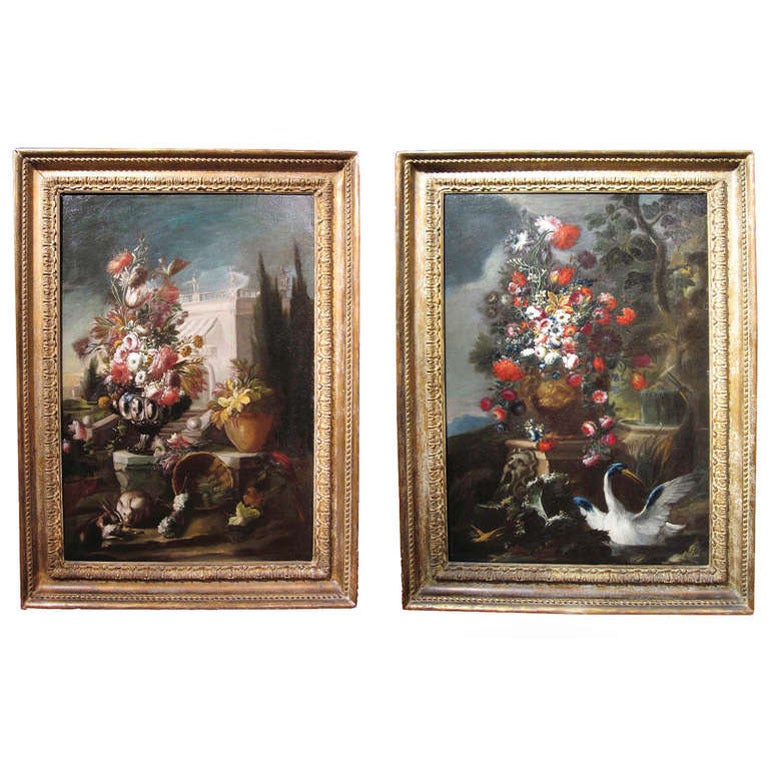 Pair of Floral Still Lifes After Nicola Casissa, Italian 18th Century For Sale