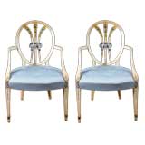 Antique Pair George III Painted Armchairs, C 1780