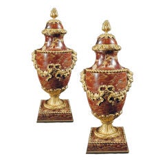 Pair Louis XVI Style Ormolu & Marble Urns. 19th C
