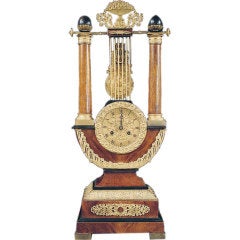 Antique Handsome Charles X Lyre Form Amboyna Wood Table Clock, circa 1825