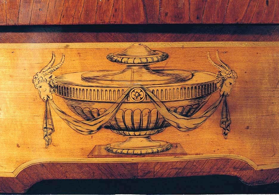 19th Century George III Style Marquetry Inlaid Serpentine Console.