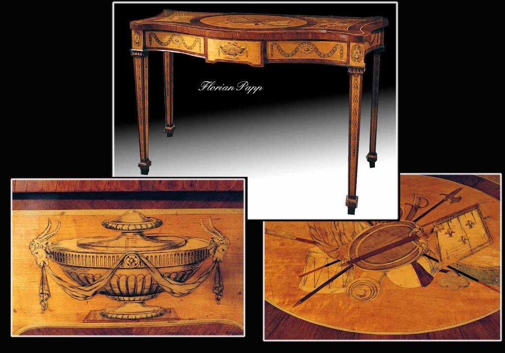 George III Style Marquetry Inlaid Serpentine Console. 1