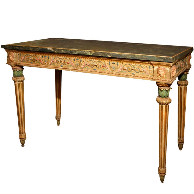 Italian Neoclassical Carved and Gilt Polychrome Console Table, circa 1780 For Sale