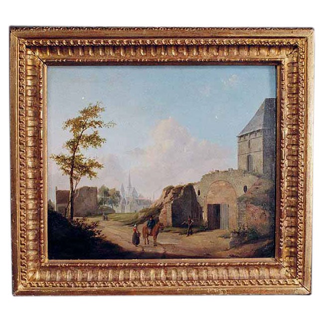 Picturesque Landscape with Ruin Painting, Signed Vermeersch, Belgian circa 1830