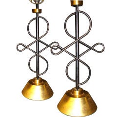 Pair of French Mid-Century Modern Helix Form Lamps after Andrée Putman