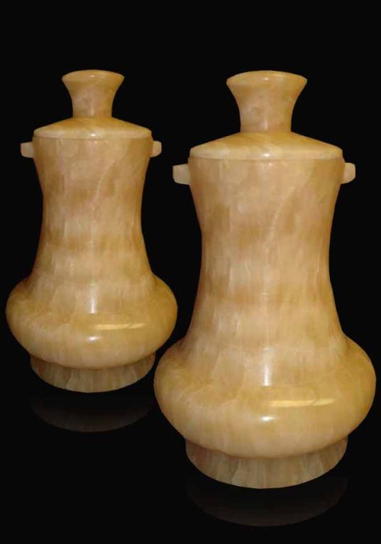 Pair Of Amber Jade Archaistic Vases. 19TH Century
