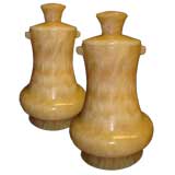 Antique Pair Of Amber Jade Archaistic Vases. 19TH Century