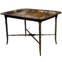 Victorian Papier Mache Black Lacquer and Gilt Painted Tray Table Circa 1850