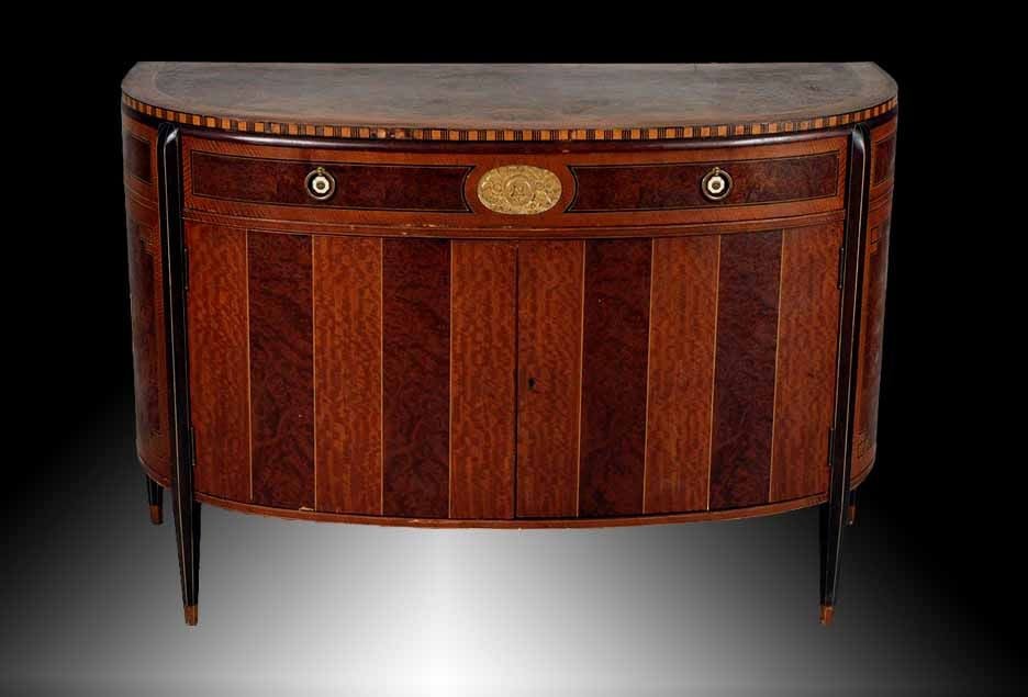 Art Deco inlaid burl wood cabinet by Flint & Horner, NY. This rare and decorative chest retains it's original label,  