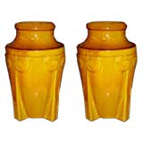 PAIR Awaji Pottery Yellow Vases. Circa 1930