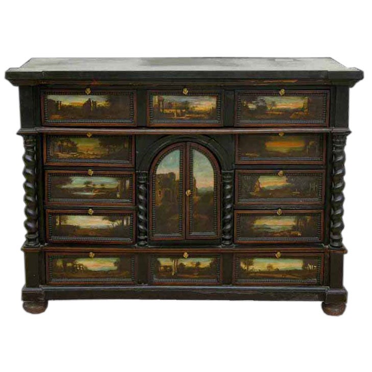 Flemish Painted Chest, Circa 17th Century