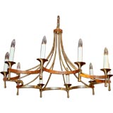 Vintage Brass And Wood Chandelier. Circa 1960