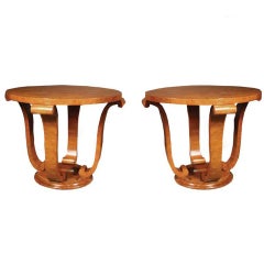 Pair of Walnut Art Deco Style Round Tables